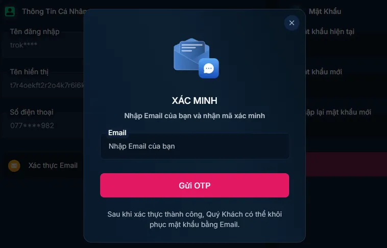Xác minh tài khoản an toàn bảo mật đa tầng bảo về người chơi.