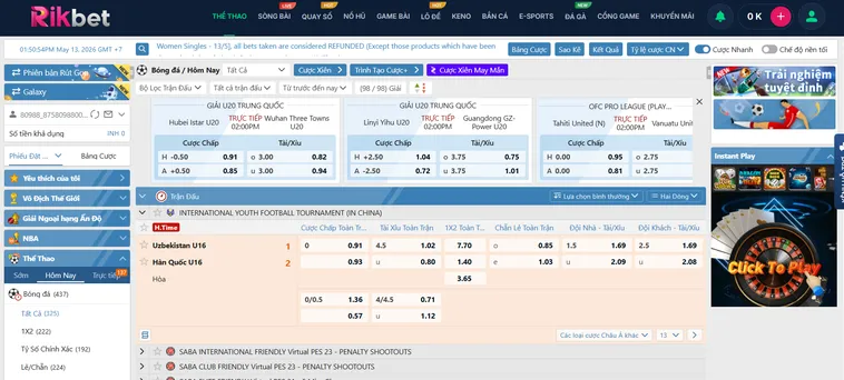 Thể Thao SABA Sports RikBet Ông Vua Cá Cược Trực Tuyến Hấp Dẫn Nhất