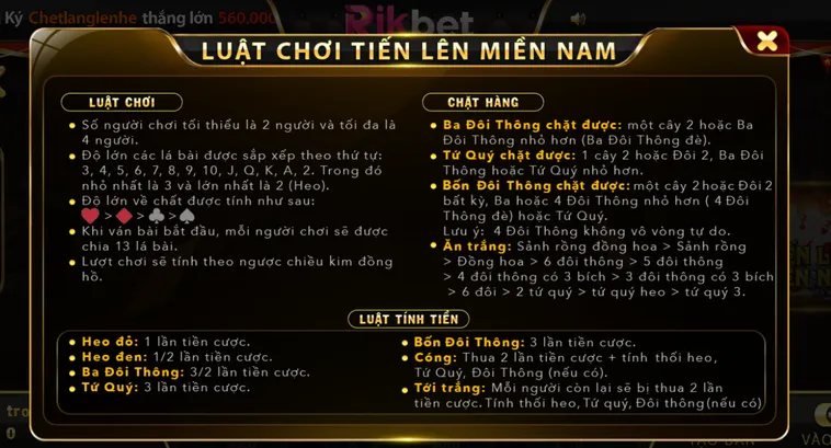 Chơi Tiến Lên Miền Nam Tại RikBet Đỉnh Cao Thắng Lớn Mỗi Ngày